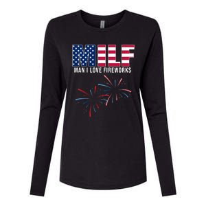 MILF Man I Love Fireworks Funny 4th Of July Womens Cotton Relaxed Long Sleeve T-Shirt