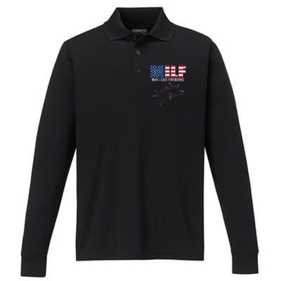 MILF Man I Love Fireworks Funny 4th Of July Performance Long Sleeve Polo