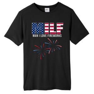 MILF Man I Love Fireworks Funny 4th Of July Tall Fusion ChromaSoft Performance T-Shirt