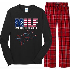 MILF Man I Love Fireworks Funny 4th Of July Long Sleeve Pajama Set