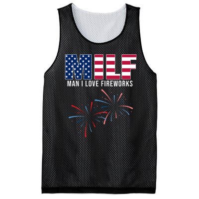 MILF Man I Love Fireworks Funny 4th Of July Mesh Reversible Basketball Jersey Tank