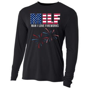 MILF Man I Love Fireworks Funny 4th Of July Cooling Performance Long Sleeve Crew