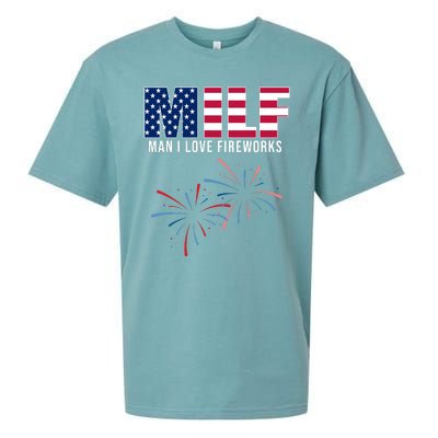 MILF Man I Love Fireworks Funny 4th Of July Sueded Cloud Jersey T-Shirt