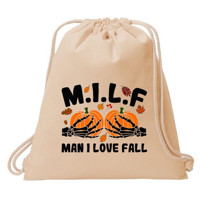 Milf Man I Love Fall Skeleton Pumpkin Hand Boob Drawstring Bag