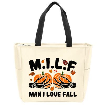 Milf Man I Love Fall Skeleton Pumpkin Hand Boob Zip Tote Bag