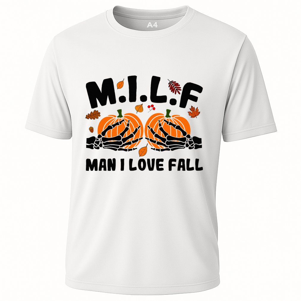 Milf Man I Love Fall Skeleton Pumpkin Hand Boob Cooling Performance Crew T-Shirt