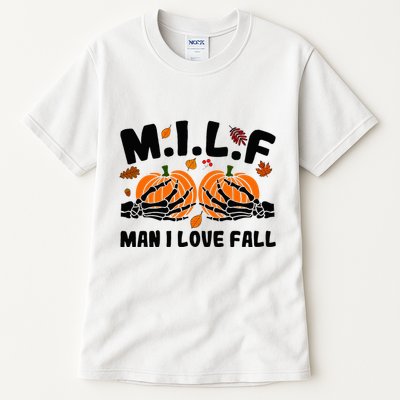 Milf Man I Love Fall Skeleton Pumpkin Hand Boob Tall T-Shirt