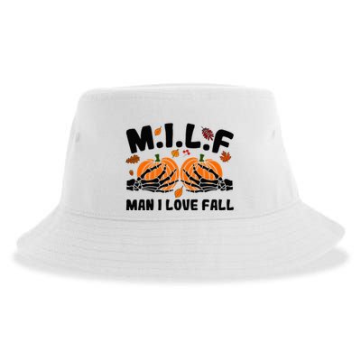 Milf Man I Love Fall Skeleton Pumpkin Hand Boob Sustainable Bucket Hat