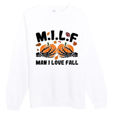 Milf Man I Love Fall Skeleton Pumpkin Hand Boob Premium Crewneck Sweatshirt