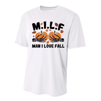 Milf Man I Love Fall Skeleton Pumpkin Hand Boob Performance Sprint T-Shirt