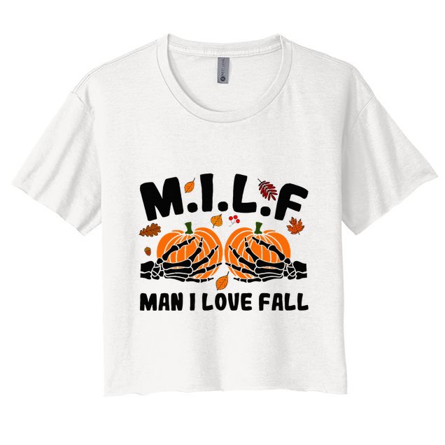 Milf Man I Love Fall Skeleton Pumpkin Hand Boob Crop Top