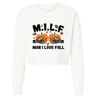 Milf Man I Love Fall Skeleton Pumpkin Hand Boob Cropped Pullover Crew