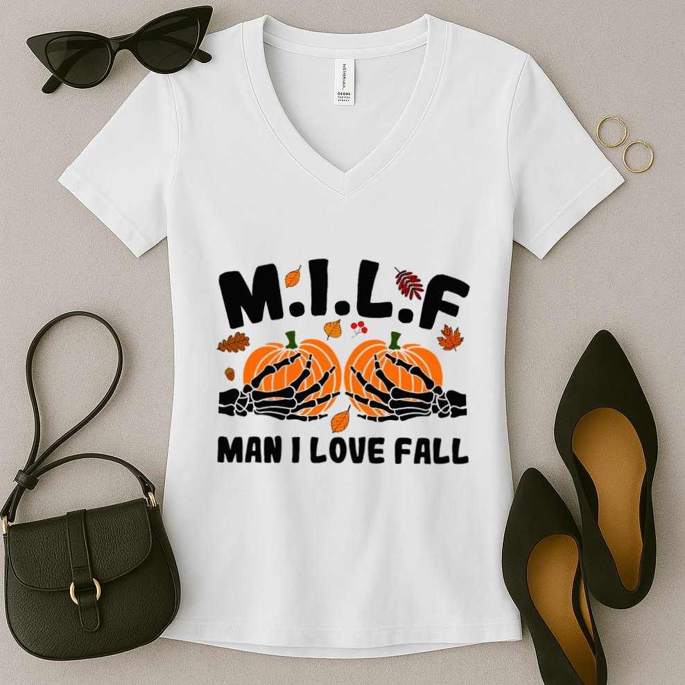 Milf Man I Love Fall Skeleton Pumpkin Hand Boob Women's V-Neck T-Shirt