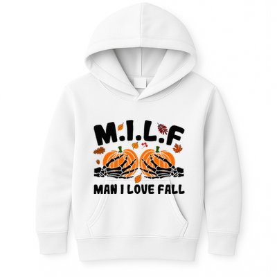 Milf Man I Love Fall Skeleton Pumpkin Hand Boob Kids Hoodie