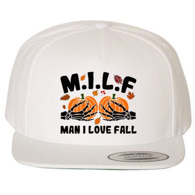 Milf Man I Love Fall Skeleton Pumpkin Hand Boob Wool Snapback Cap