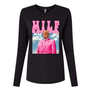 Milf Man I Love Felons Funny Trump Pink 2024 For President Womens Cotton Relaxed Long Sleeve T-Shirt