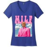 Milf Man I Love Felons Funny Trump Pink 2024 For President Women's V-Neck T-Shirt