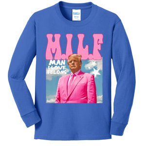 Milf Man I Love Felons Funny Trump Pink 2024 For President Kids Long Sleeve Shirt