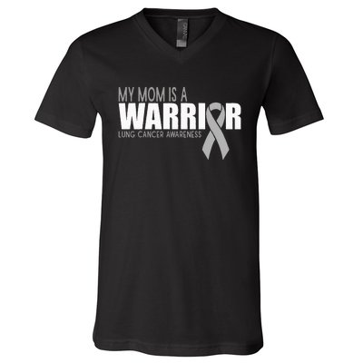 My Mom Is A Warrior Lung Cancer Awareness V-Neck T-Shirt