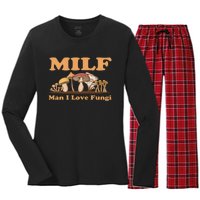 Milf Man I Love Fungi Mushroom Goblincore Women's Long Sleeve Flannel Pajama Set 