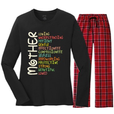 MOTHER Meaning I Love Mom Mothers Day Women's Long Sleeve Flannel Pajama Set 