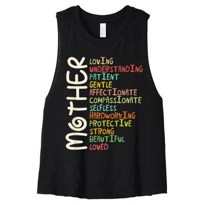 MOTHER Meaning I Love Mom Mothers Day Women's Racerback Cropped Tank