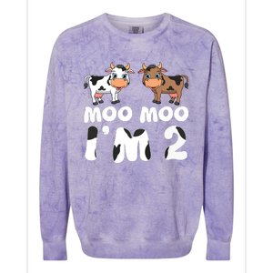 Moo Moo Im Two Cute Cow 2nd Birthday Cows Gift 8111 Colorblast Crewneck Sweatshirt