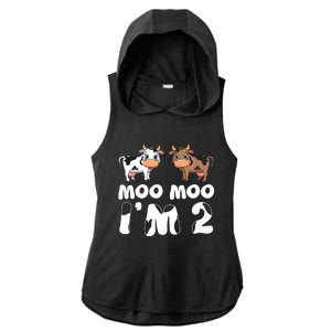 Moo Moo Im Two Cute Cow 2nd Birthday Cows Gift 8111 Ladies PosiCharge Tri-Blend Wicking Draft Hoodie Tank