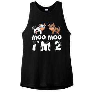 Moo Moo Im Two Cute Cow 2nd Birthday Cows Gift 8111 Ladies PosiCharge Tri-Blend Wicking Tank