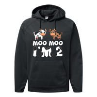 Moo Moo Im Two Cute Cow 2nd Birthday Cows Gift 8111 Performance Fleece Hoodie