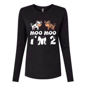 Moo Moo Im Two Cute Cow 2nd Birthday Cows Gift 8111 Womens Cotton Relaxed Long Sleeve T-Shirt