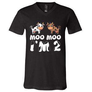 Moo Moo Im Two Cute Cow 2nd Birthday Cows Gift 8111 V-Neck T-Shirt