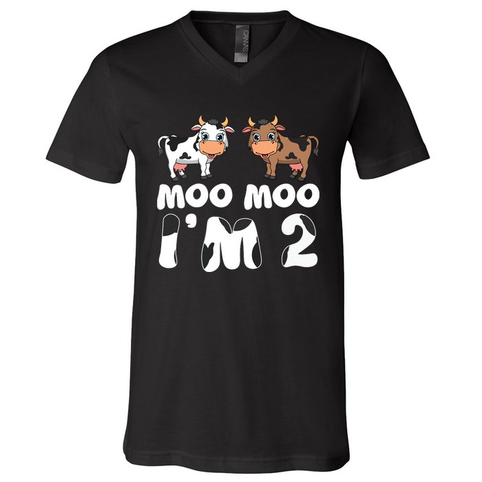 Moo Moo Im Two Cute Cow 2nd Birthday Cows Gift 8111 V-Neck T-Shirt