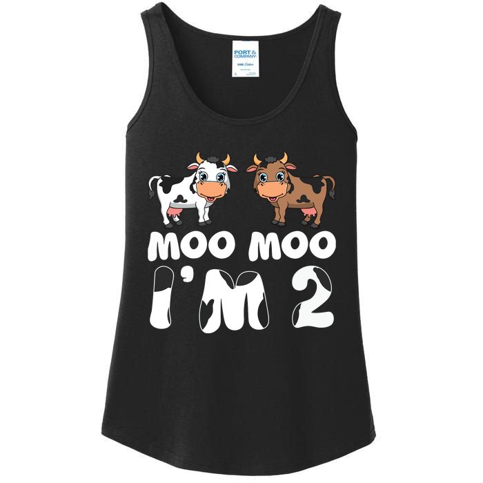 Moo Moo Im Two Cute Cow 2nd Birthday Cows Gift 8111 Ladies Essential Tank