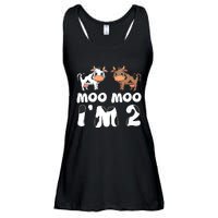 Moo Moo Im Two Cute Cow 2nd Birthday Cows Gift 8111 Ladies Essential Flowy Tank