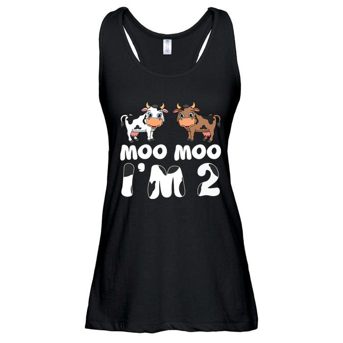 Moo Moo Im Two Cute Cow 2nd Birthday Cows Gift 8111 Ladies Essential Flowy Tank