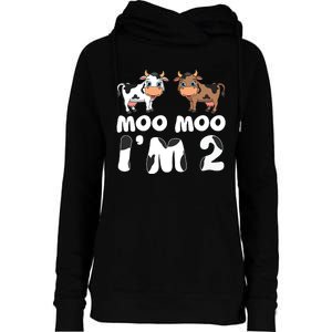 Moo Moo Im Two Cute Cow 2nd Birthday Cows Gift 8111 Womens Funnel Neck Pullover Hood