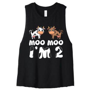 Moo Moo Im Two Cute Cow 2nd Birthday Cows Gift 8111 Women's Racerback Cropped Tank