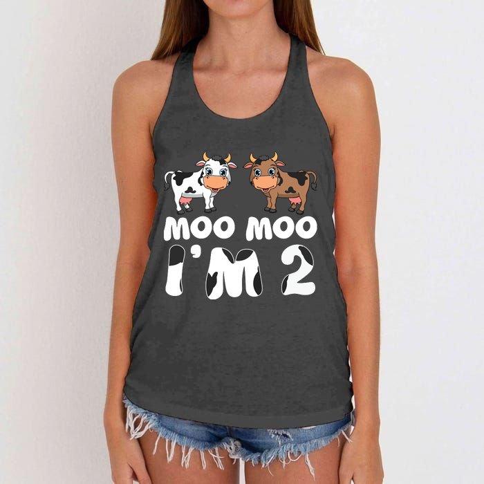 Moo Moo Im Two Cute Cow 2nd Birthday Cows Gift 8111 Women's Knotted Racerback Tank