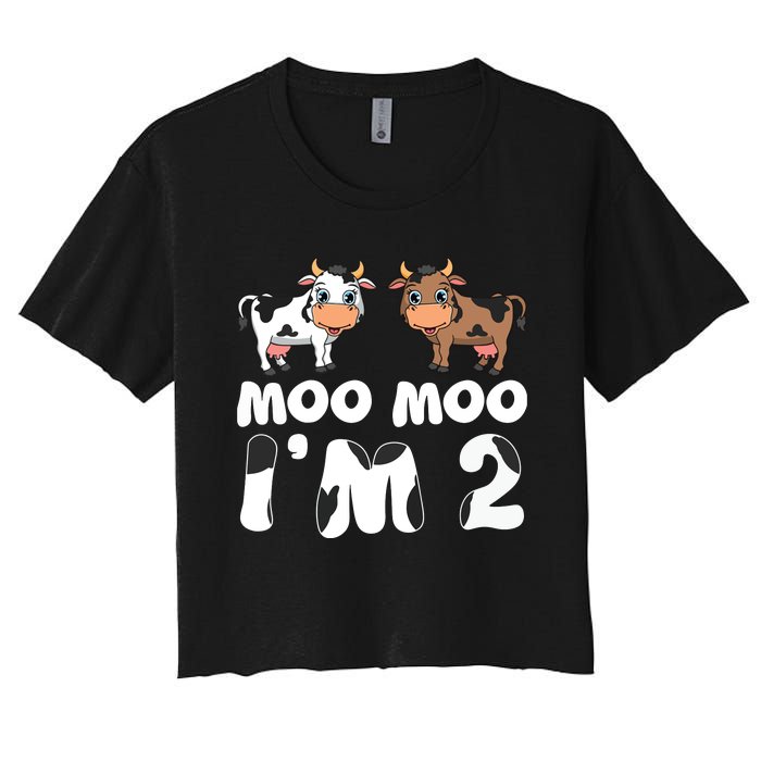 Moo Moo Im Two Cute Cow 2nd Birthday Cows Gift 8111 Women's Crop Top Tee