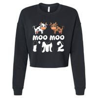 Moo Moo Im Two Cute Cow 2nd Birthday Cows Gift 8111 Cropped Pullover Crew