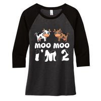 Moo Moo Im Two Cute Cow 2nd Birthday Cows Gift 8111 Women's Tri-Blend 3/4-Sleeve Raglan Shirt