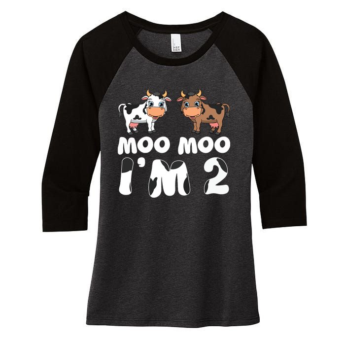 Moo Moo Im Two Cute Cow 2nd Birthday Cows Gift 8111 Women's Tri-Blend 3/4-Sleeve Raglan Shirt