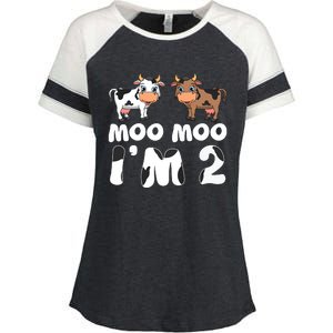 Moo Moo Im Two Cute Cow 2nd Birthday Cows Gift 8111 Enza Ladies Jersey Colorblock Tee