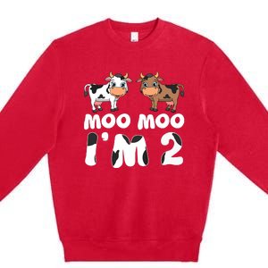 Moo Moo Im Two Cute Cow 2nd Birthday Cows Gift 8111 Premium Crewneck Sweatshirt