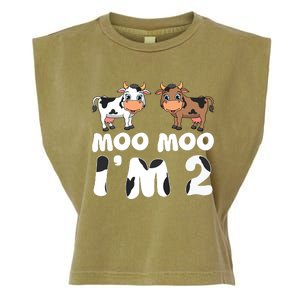 Moo Moo Im Two Cute Cow 2nd Birthday Cows Gift 8111 Garment-Dyed Women's Muscle Tee