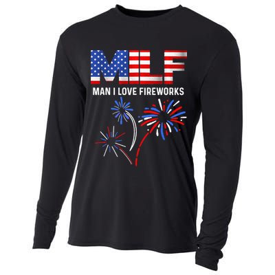 Milf Man I Love Fireworks USA Flag 4th Of July Patriotic Cooling Performance Long Sleeve Crew