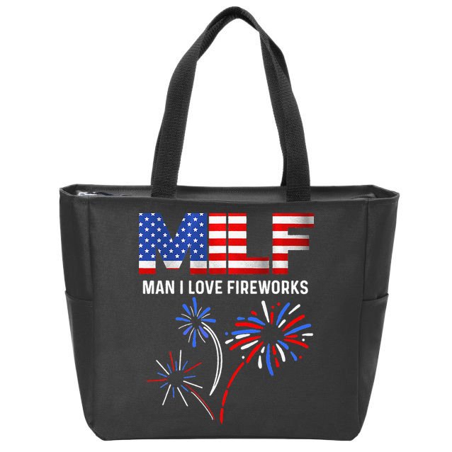 Milf Man I Love Fireworks USA Flag 4th Of July Patriotic Zip Tote Bag