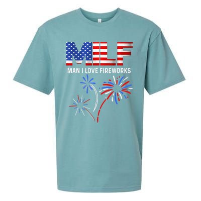 Milf Man I Love Fireworks USA Flag 4th Of July Patriotic Sueded Cloud Jersey T-Shirt