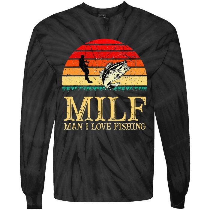 MILF Man I Love Fishing Funny Fishing Fishermen Fishing Tie-Dye Long Sleeve Shirt